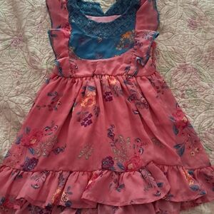 Pink Ruffled Sundress with Flutter Sleeves For Girls Size 5